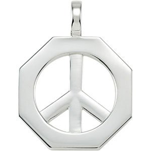 14K White 28x21 mm Peace Sign Pendant