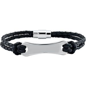 Stainless Steel 3 mm Black Leather 8" Bracelet