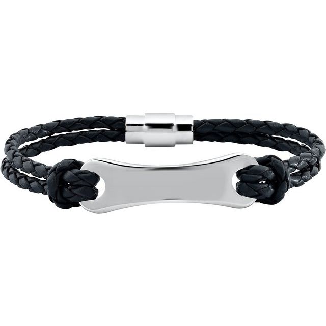Black Leather & Stainless Steel 8 Bracelet