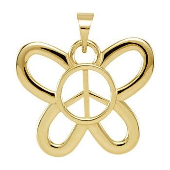 14K Yellow 16x19.5 mm Butterfly Peace Sign Pendant Ref. 3065859