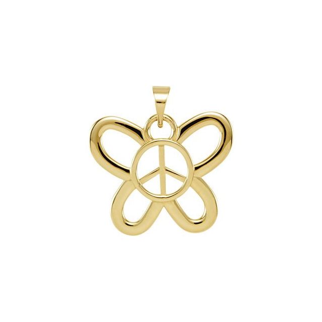 14K Yellow Butterfly Peace Sign Pendant