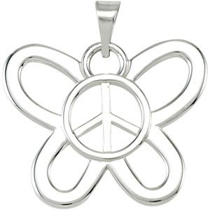 14K White 16x19.5 mm Butterfly Peace Sign Pendant Ref. 3065861
