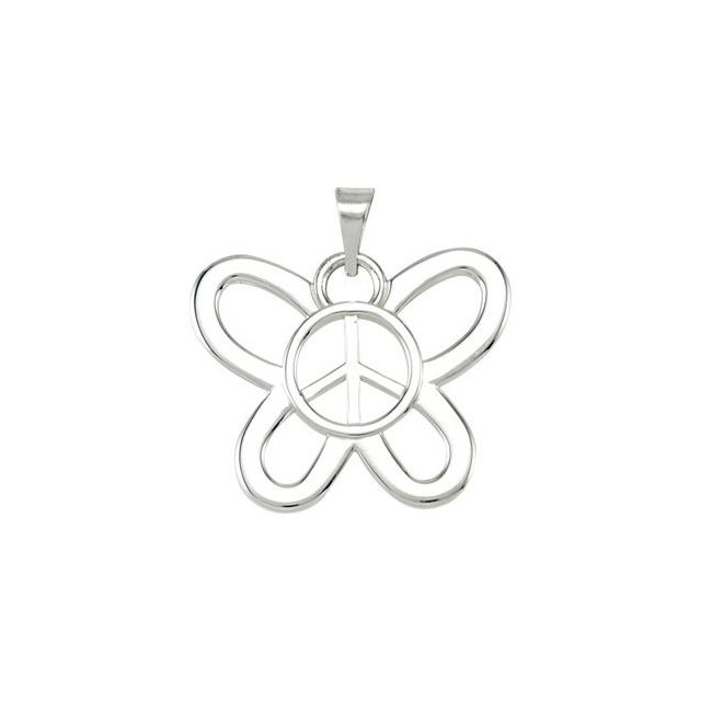 14K White Butterfly Peace Sign Pendant