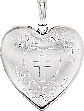 Sterling Silver 25.2x23.7 mm Heart Locket with Cross