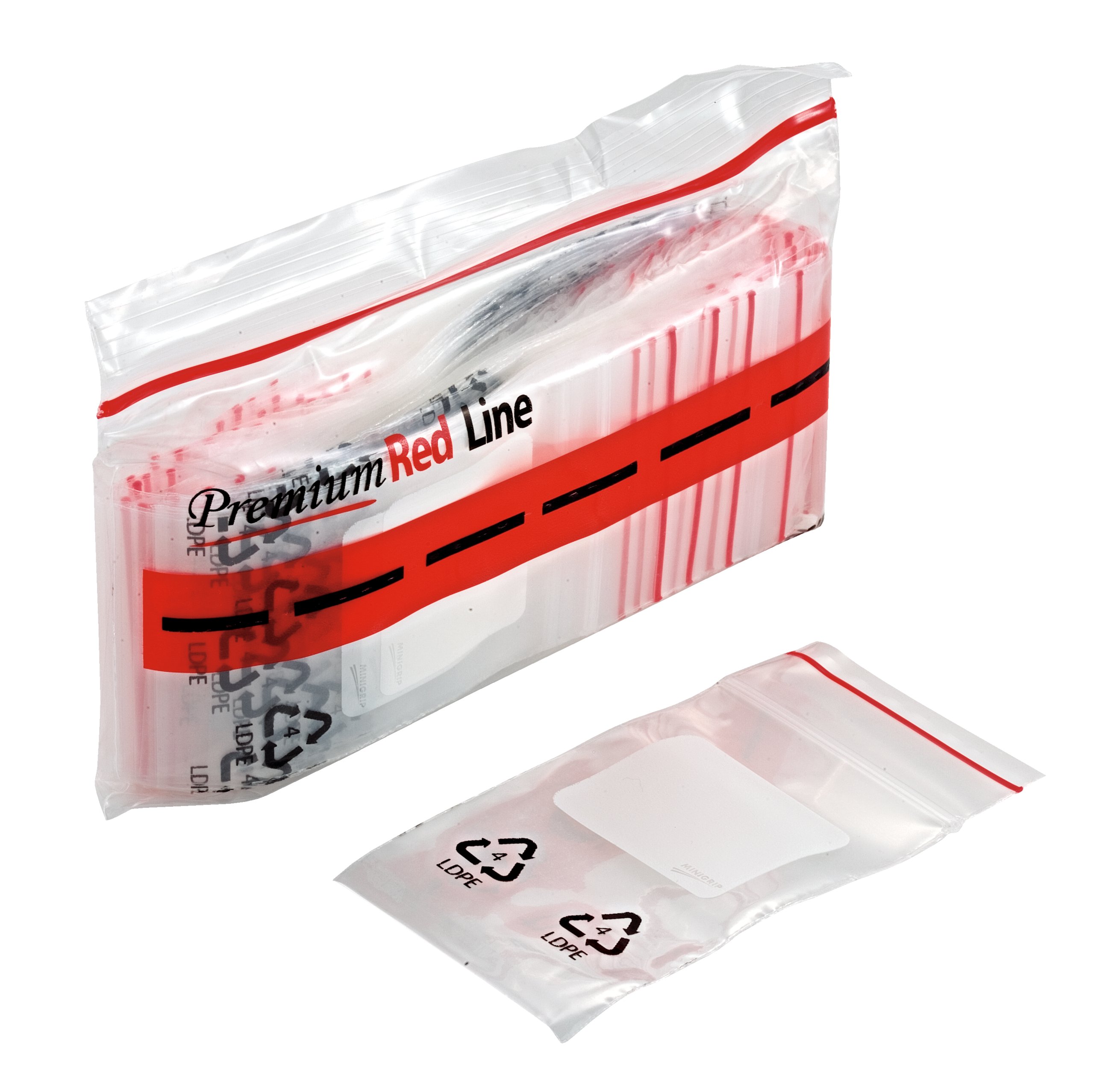 Minigrip® Red Line™ 3x4 Recyclable Bags with Write-on White Block & Resin Symbol (2 mil)