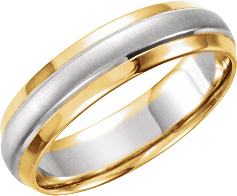 14K Yellow and White 6 mm Beveled Edge Band with Satin Finish Size 7.5 Ref 183186