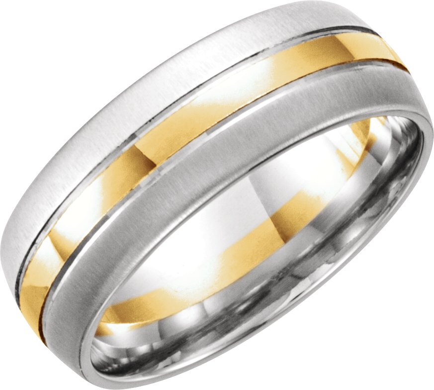 14K White and Yellow 8 mm Grooved Band with Satin Finish Edge Size 5 Ref 255419
