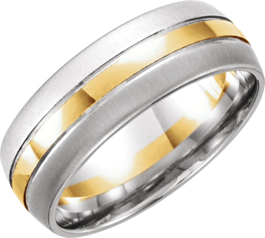 14K White and Yellow 8 mm Grooved Band with Satin Finish Edge Size 5.5 Ref 219863