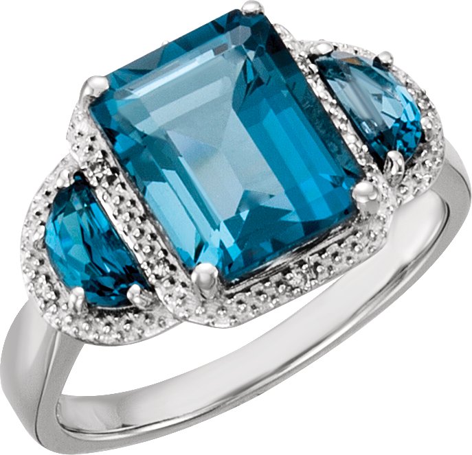 14K White Natural London Blue Topaz & .03 CTW Natural Diamond Ring