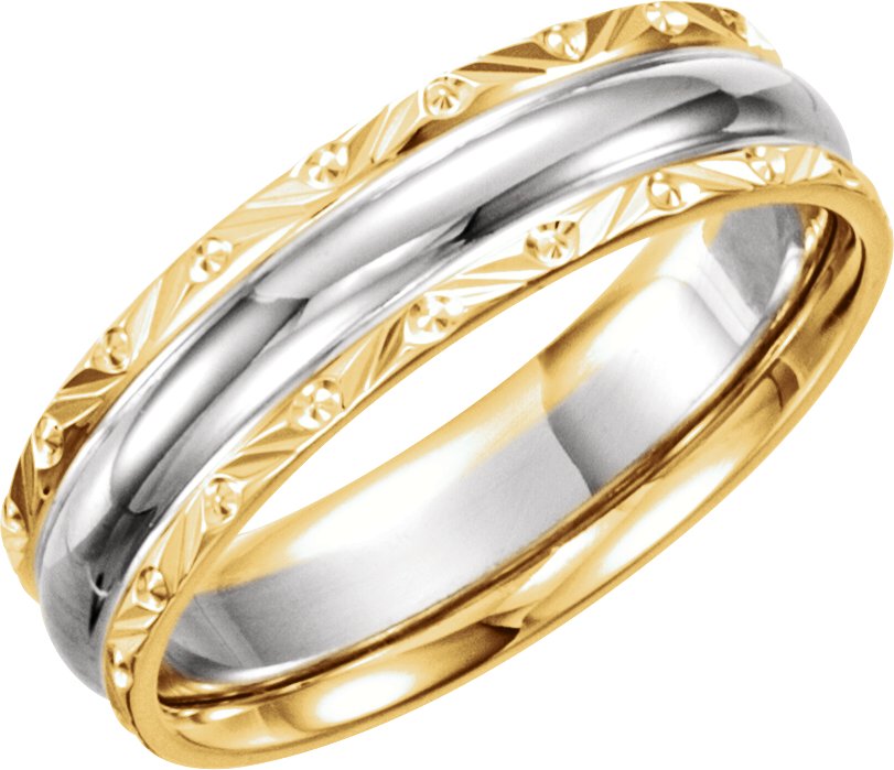 14K Yellow/White/Yellow 6 mm Design-Engraved Band Size 9.5