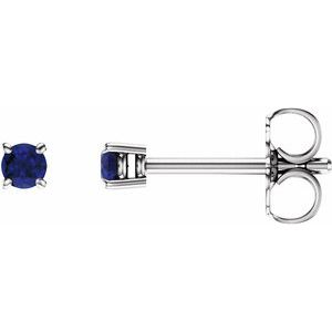 14K White 2.5 mm Natural Blue Sapphire Earrings with Friction Post
