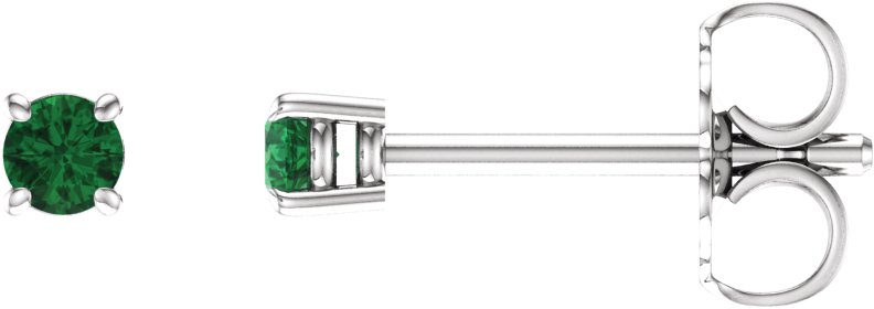 14K White 2.5 mm Natural Emerald Stud Earrings
