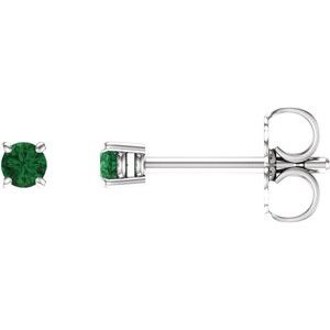 14K White 2.5 mm Natural Emerald Stud Earrings