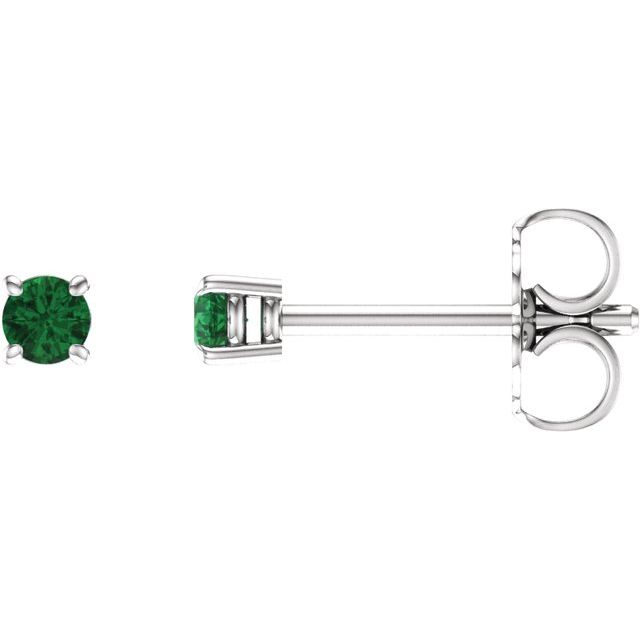 14K White 2.5 mm Round Emerald Earrings