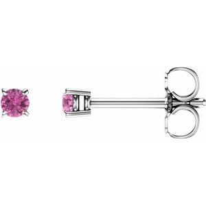 14K White 2.5 mm Natural Pink Sapphire Earrings