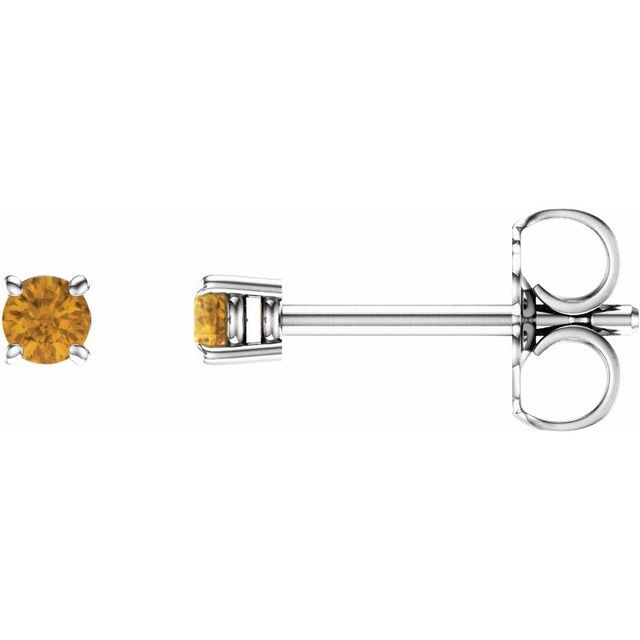 14K White 2.5 mm Natural Citrine Stud Earrings with Friction Post