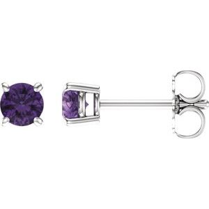 14K White 4 mm Natural Amethyst Stud Earrings with Friction Post