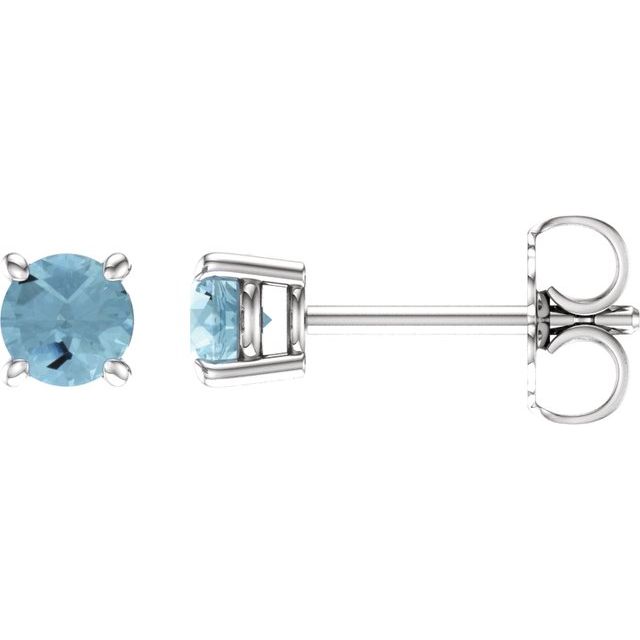 14K White 4 mm Natural Aquamarine Stud Earrings with Friction Post