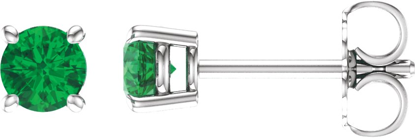 14K White 4 mm Natural Emerald Stud Earrings with Friction Post