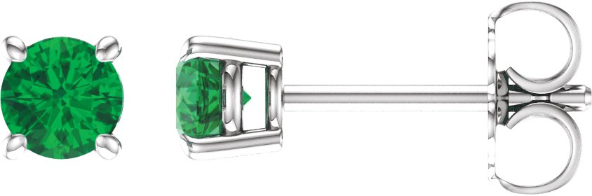 14K White 2.5 mm Lab-Grown Emerald Stud Earrings