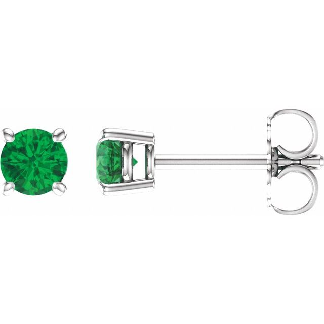14K White 4 mm Lab-Grown Emerald Stud Earrings