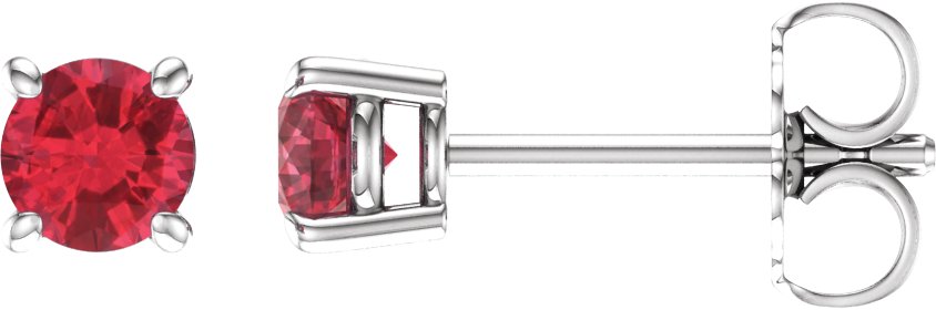 14K White 4 mm Natural Ruby Stud Earrings with Friction Post