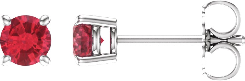 14K White 4 mm Lab-Grown Ruby Stud Earrings