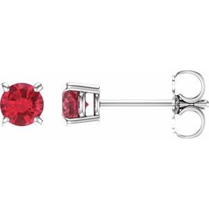 14K White 4 mm Natural Ruby Stud Earrings with Friction Post