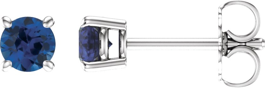 14K White 4 mm Natural Blue Sapphire Stud Earrings with Friction Post