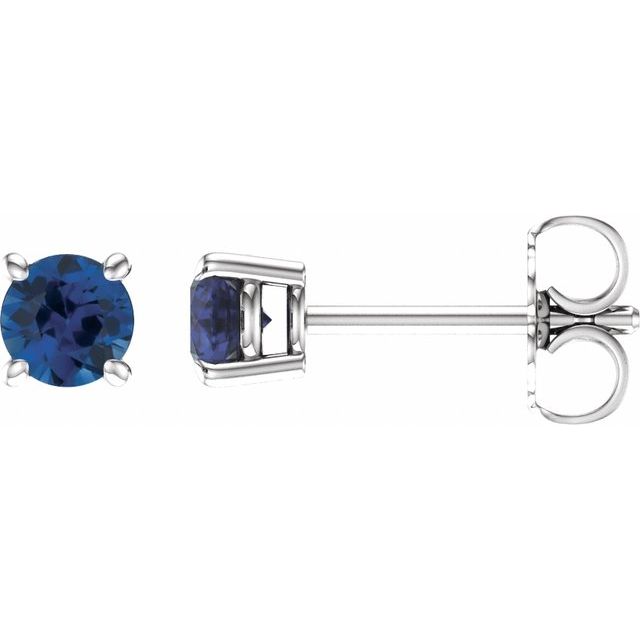 14K White 4 mm Round Lab-Grown Blue Sapphire Earrings  