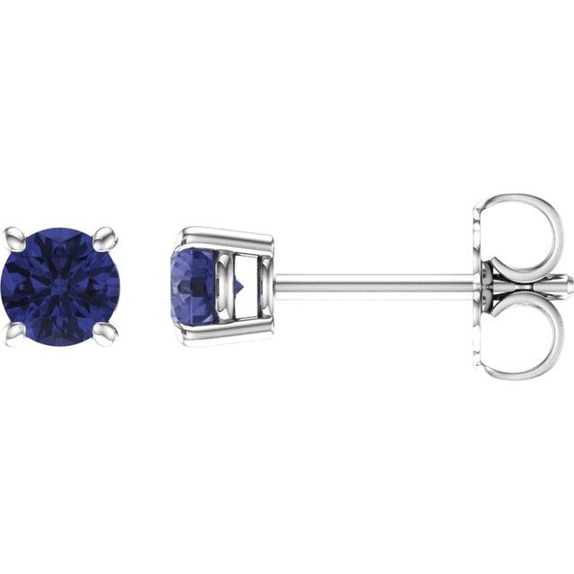 14K White 4 mm Natural Tanzanite Earrings with Friction Post