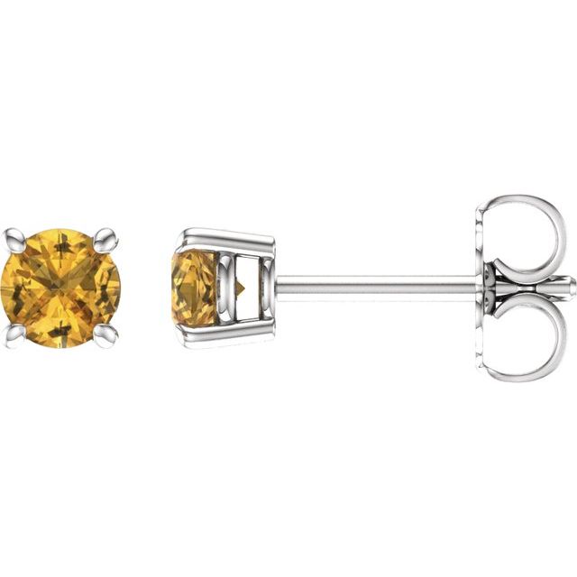14K White 4 mm Natural Yellow Sapphire Earrings with Friction Post