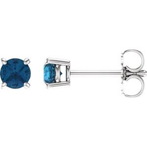 14K White 4 mm Natural London Blue Topaz Earrings with Friction Post