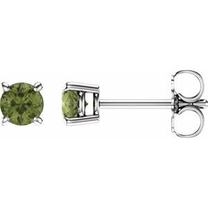 14K White 4 mm Natural Peridot Earrings with Friction Post