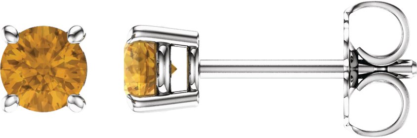 14K White 4 mm Natural Citrine Stud Earrings