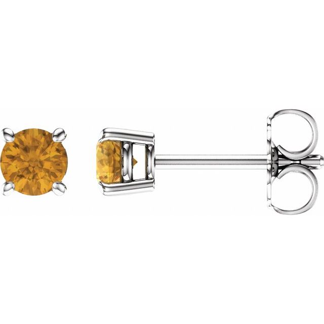 14K White 4 mm Natural Citrine Earrings with Friction Post