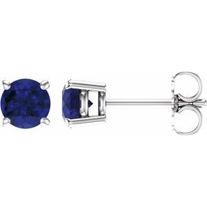 14K White 5 mm Natural Blue Sapphire Earrings with Friction Post