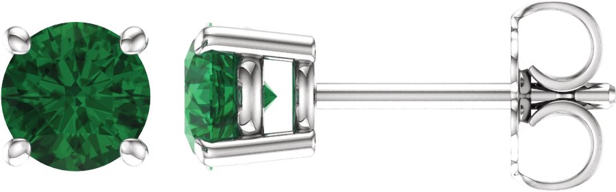 14K White 5 mm Lab-Grown Emerald Stud Earrings