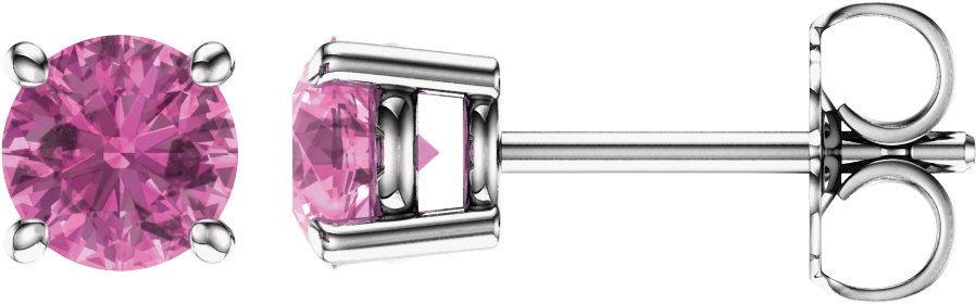 14K White 5 mm Natural Pink Sapphire Stud Earrings with Friction Post