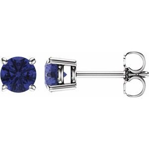 14K White 5 mm Natural Tanzanite Earrings with Friction Post