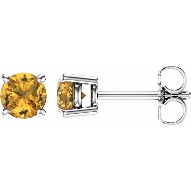 14K White 5 mm Natural Yellow Sapphire Stud Earrings with Friction Post