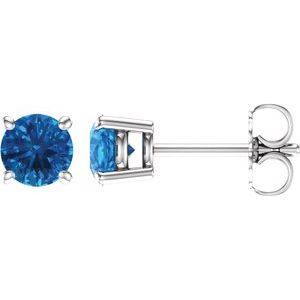 14K White 5 mm Natural Swiss Blue Topaz Earrings with Friction Post