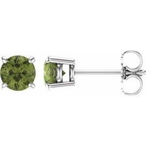 14K White 5 mm Natural Peridot Earrings with Friction Post