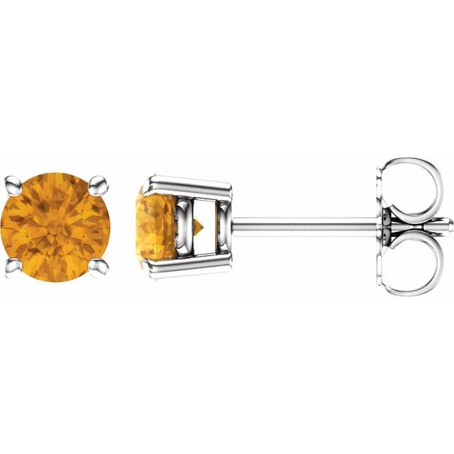 14K White 5 mm Natural Citrine Stud Earrings with Friction Post