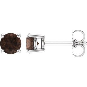 14K White 5 mm Natural Smoky Quartz Earrings with Friction Post