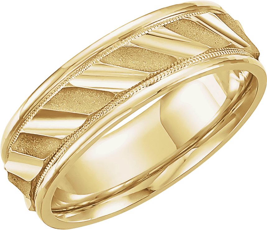 14K Yellow 6.75 mm Ridged Band with Milgrain Size 5.5 Ref 179620