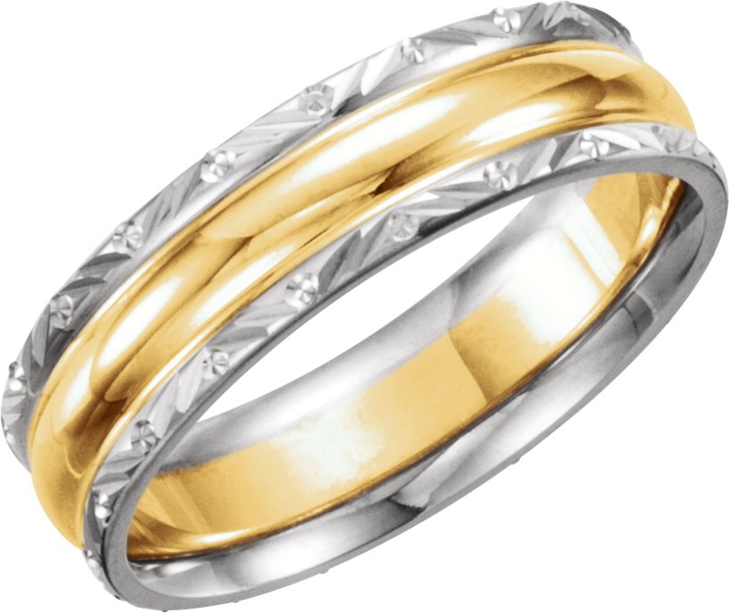 14K White Yellow White 6 mm Design Engraved Band Size 12 Ref 17626180