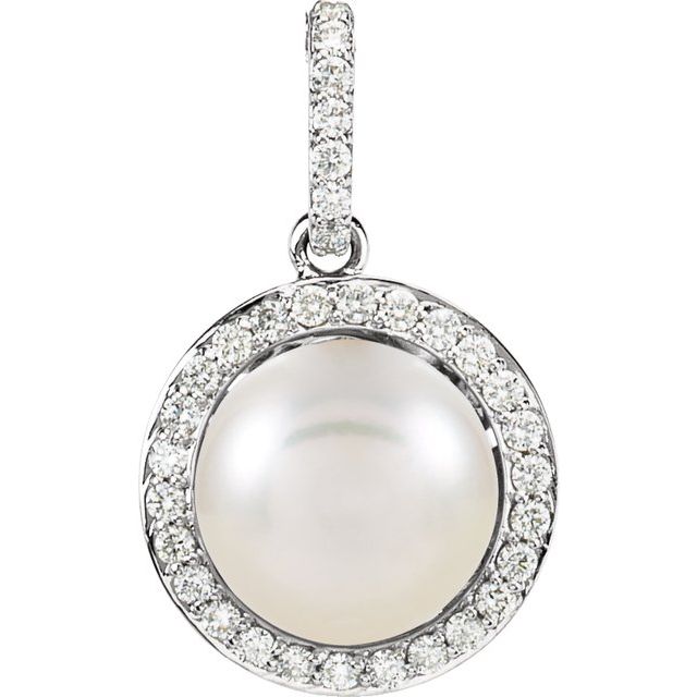 14K White Freshwater Cultured Pearl & 1/3 CTW Diamond Pendant