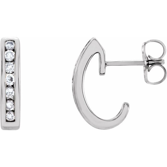 14K White 1/4 CTW Natural Diamond J-Hoop Earrings