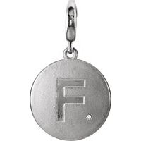 Sterling Silver Initial F .005 CT Diamond Disc Charm